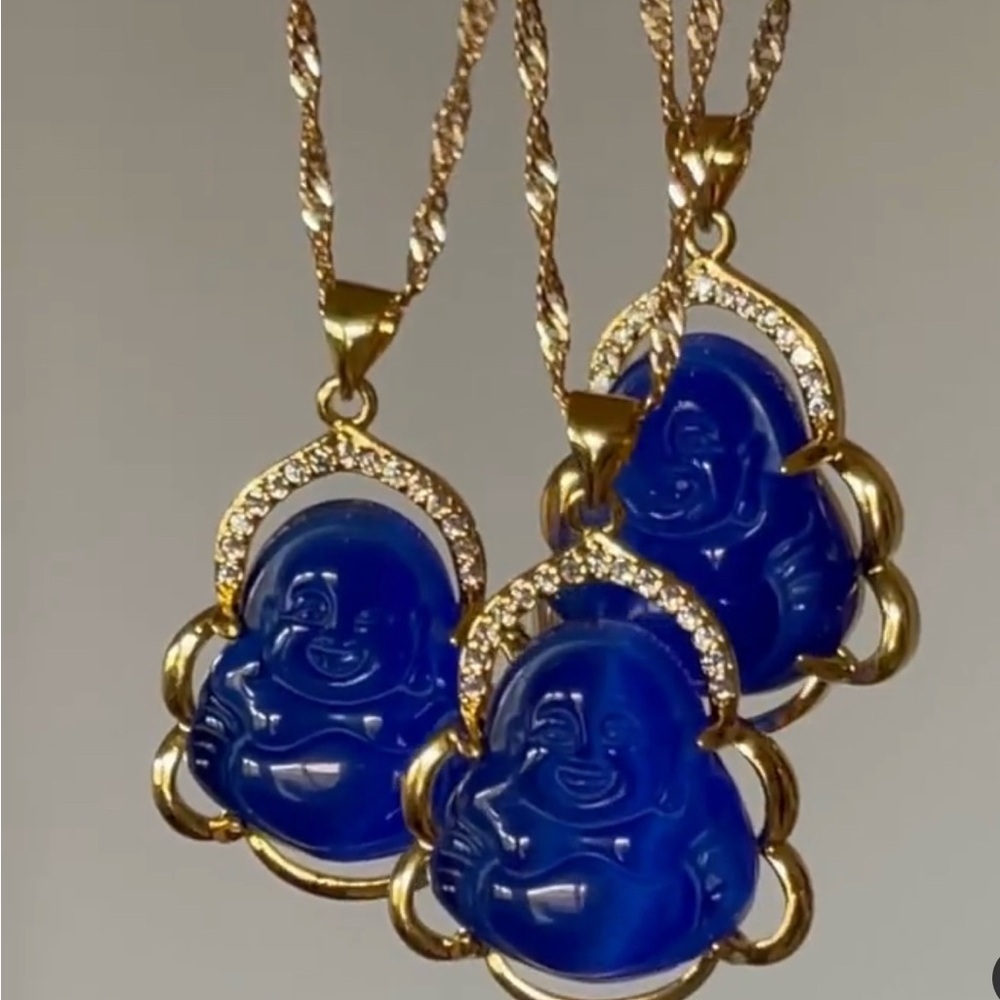 Gold and Blue Buddha Pendant Necklace 18inch